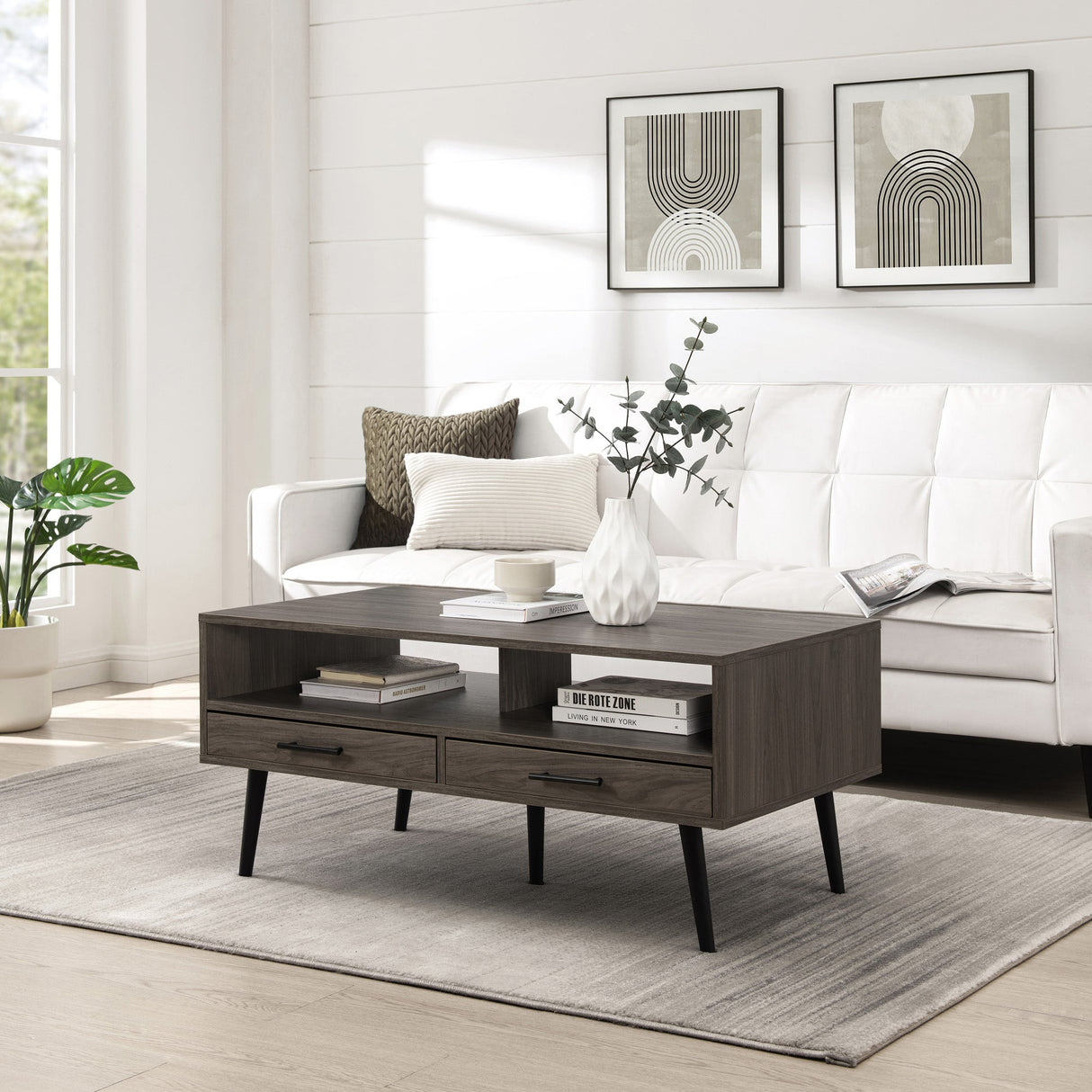 Orion 2-Drawer Coffee Table with Open Storage