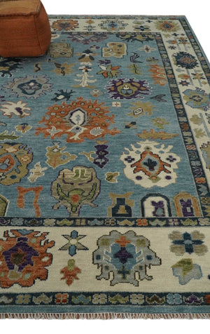 Oushak Hand Knotted Blue and Ivory Traditional Wool Multi Size wool Area Rug