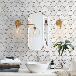 Palia Dolomite White Leaf Design on 12" x 12" Mesh Mosaic Tile - Belair Collection