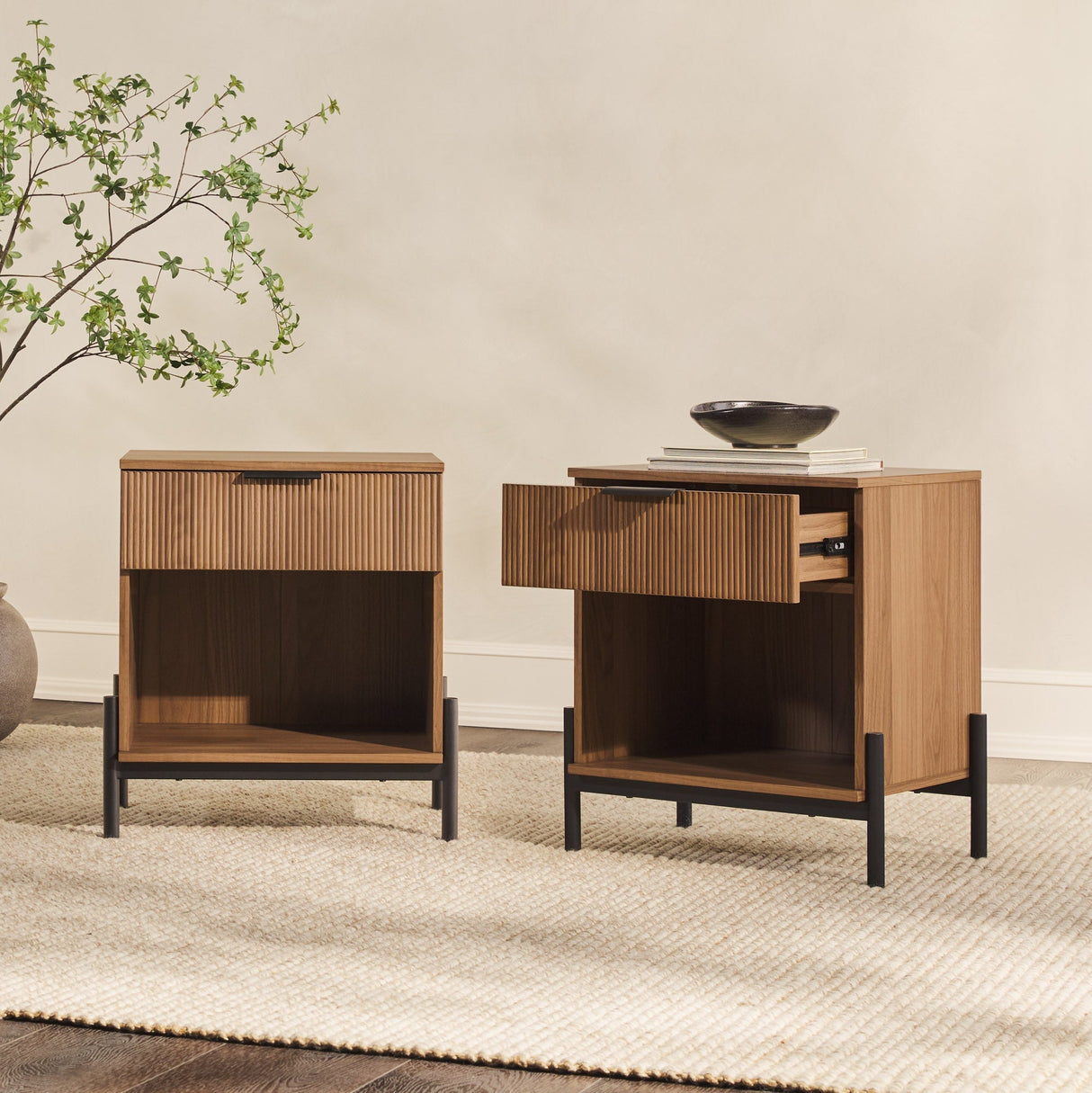 Paris Modern Scandinavian Reeded Nightstand