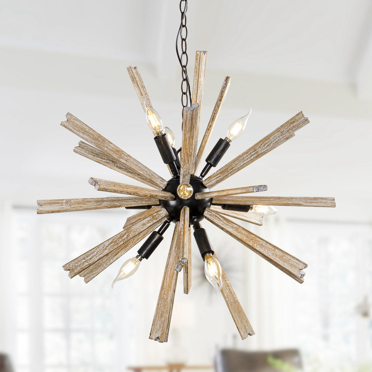 Parrot Uncle 9-Light Wood Sputnik Sphere Chandelier