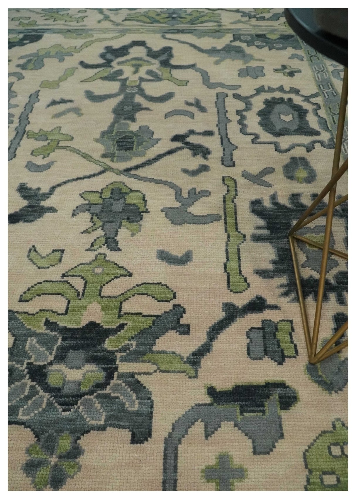 Peach, Charcoal and Green Hand knotted 8x10 and 9x12 Oushak Traditional Wool Area Rug