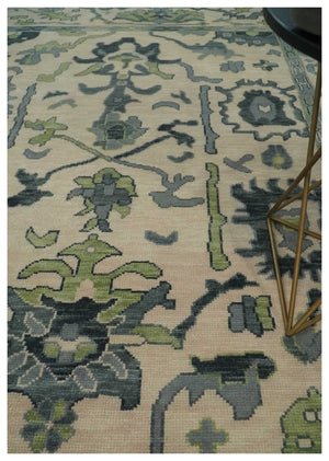 Peach, Charcoal and Green Hand knotted 8x10 and 9x12 Oushak Traditional Wool Area Rug
