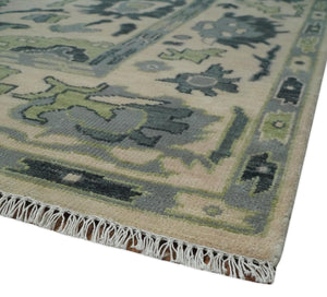 Peach, Charcoal and Green Hand knotted 8x10 and 9x12 Oushak Traditional Wool Area Rug