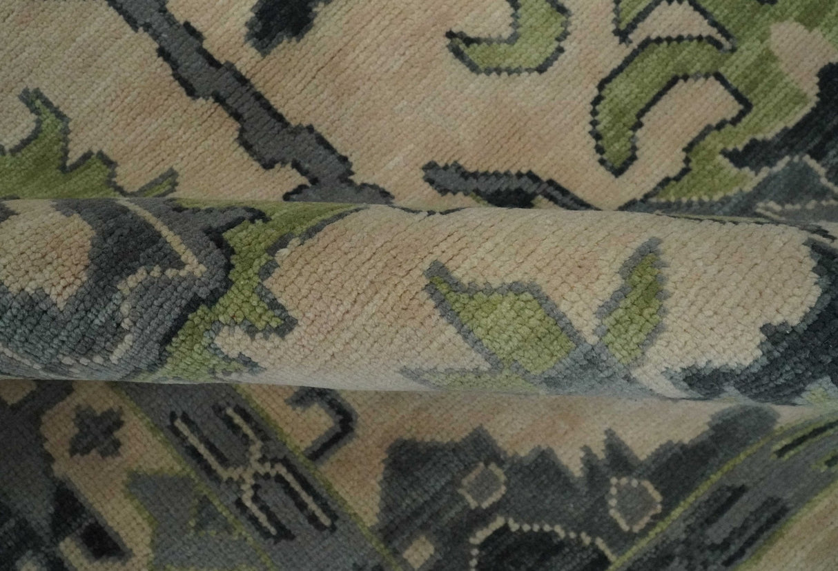 Peach, Charcoal and Green Hand knotted 8x10 and 9x12 Oushak Traditional Wool Area Rug
