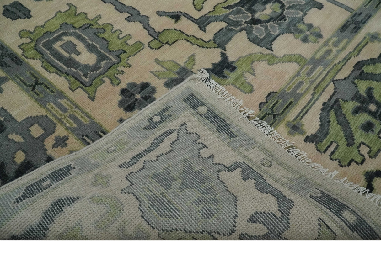 Peach, Charcoal and Green Hand knotted 8x10 and 9x12 Oushak Traditional Wool Area Rug