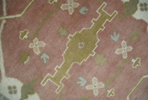 Peach, Ivory and Olive Hand knotted 8x10 and 9x12 Oriental Oushak Traditional Wool Area Rug, Kids, Living Room and Bedroom Rug