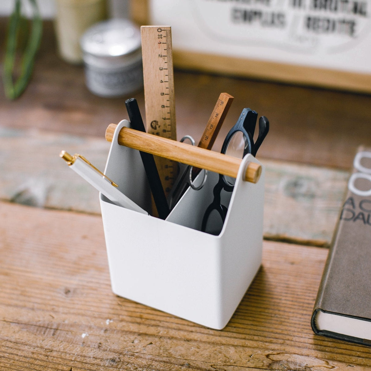 Pen + Desk Organizer - Two Sizes - Steel + Wood