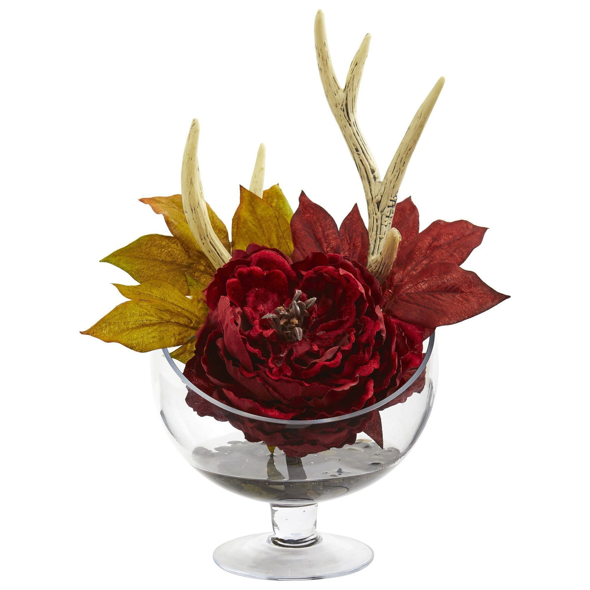 Peony Artificial Arrangement in Pedestal Glass Vase