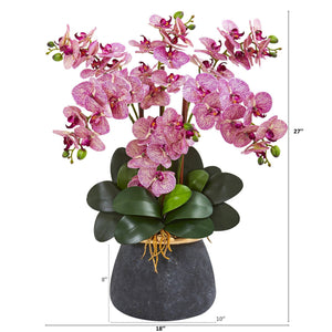 Phalaenopsis Orchid Artificial Arrangement in Stoneware Vase