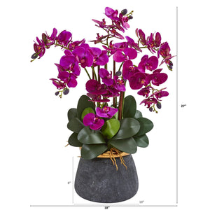 Phalaenopsis Orchid Artificial Arrangement in Stoneware Vase