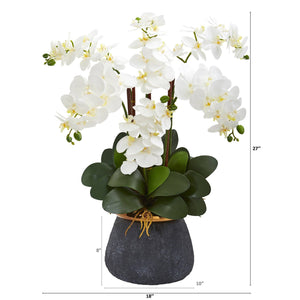 Phalaenopsis Orchid Artificial Arrangement in Stoneware Vase