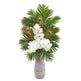Phalaenopsis Orchid and Peacock Feather Artificial Arrangement
