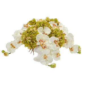 Phaleanopsis and Hydrangea Artificial Arrangement in Pedestal Urn