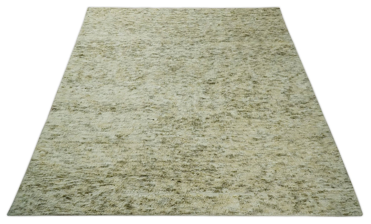 Plush Beni Ourain 12.5x15 Ivory and Moss Olive Moroccan Rug Made with fine Wool