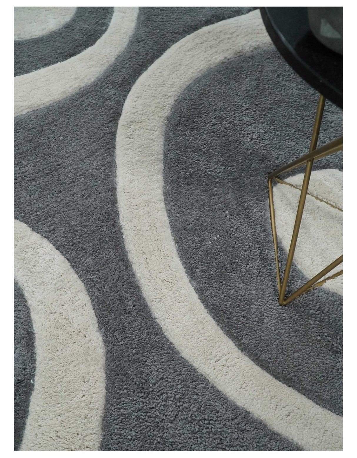Plush Contemporary 3x5, 4x6 and 5x7 Hand Woven Shag Ivory and Gray Art Silk Soft Area Rug