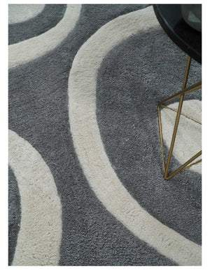 Plush Contemporary 3x5, 4x6 and 5x7 Hand Woven Shag Ivory and Gray Art Silk Soft Area Rug