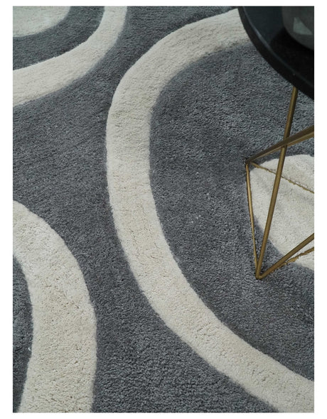 Plush Contemporary 3x5, 4x6 and 5x7 Hand Woven Shag Ivory and Gray Art Silk Soft Area Rug