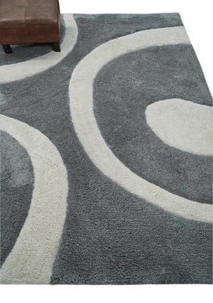 Plush Contemporary 3x5, 4x6 and 5x7 Hand Woven Shag Ivory and Gray Art Silk Soft Area Rug