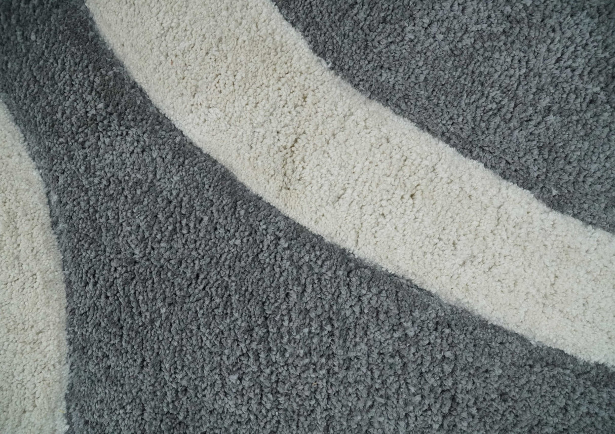Plush Contemporary 3x5, 4x6 and 5x7 Hand Woven Shag Ivory and Gray Art Silk Soft Area Rug