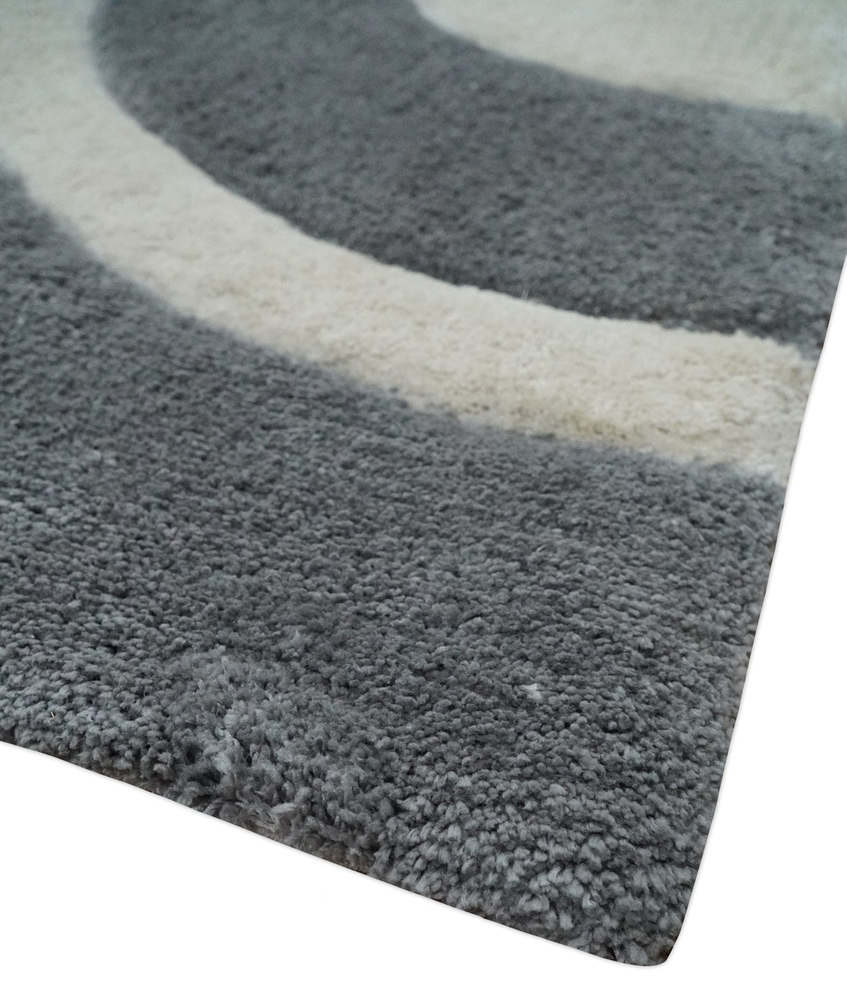 Plush Contemporary 3x5, 4x6 and 5x7 Hand Woven Shag Ivory and Gray Art Silk Soft Area Rug