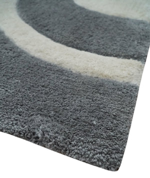 Plush Contemporary 3x5, 4x6 and 5x7 Hand Woven Shag Ivory and Gray Art Silk Soft Area Rug