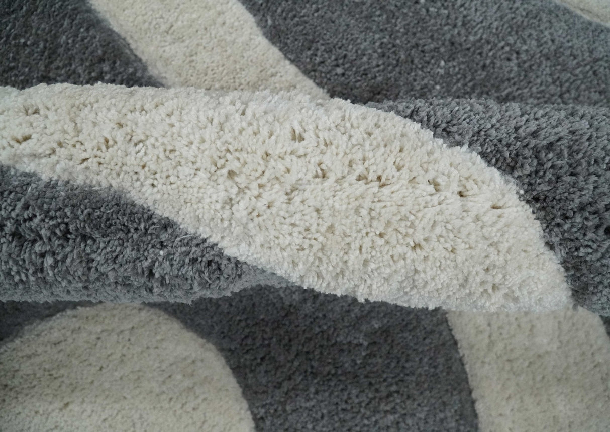 Plush Contemporary 3x5, 4x6 and 5x7 Hand Woven Shag Ivory and Gray Art Silk Soft Area Rug
