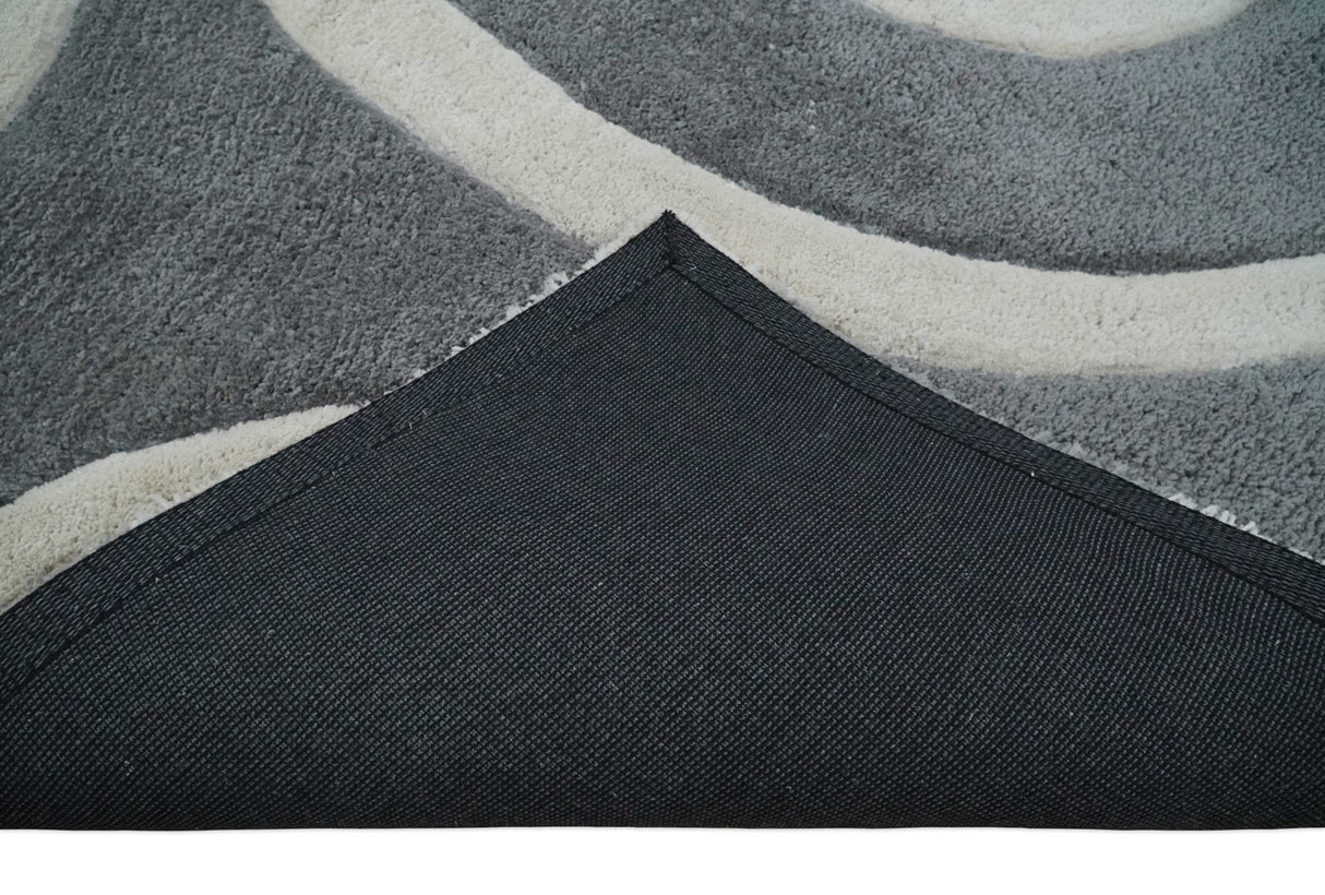 Plush Contemporary 3x5, 4x6 and 5x7 Hand Woven Shag Ivory and Gray Art Silk Soft Area Rug