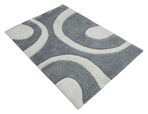 Plush Contemporary 3x5, 4x6 and 5x7 Hand Woven Shag Ivory and Gray Art Silk Soft Area Rug