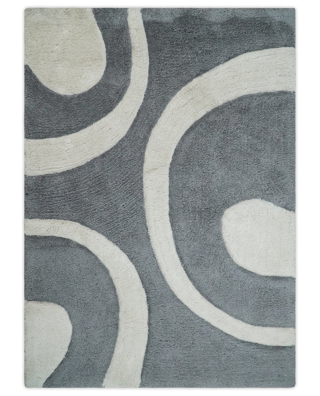Plush Contemporary 3x5, 4x6 and 5x7 Hand Woven Shag Ivory and Gray Art Silk Soft Area Rug