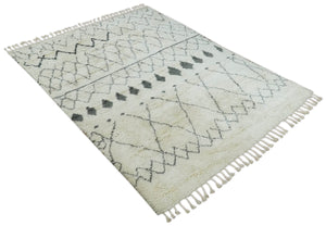 Plush Thick Beni Ourain 8x10.5 Ivory and Charcoal Geometrical design Moroccan Rug Made with fine Wool