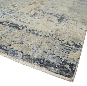 Premium Fine 8x10 Silver, Beige and Charcoal Traditional Floral High Low texture Hand Knotted Wool and Art Silk Rug