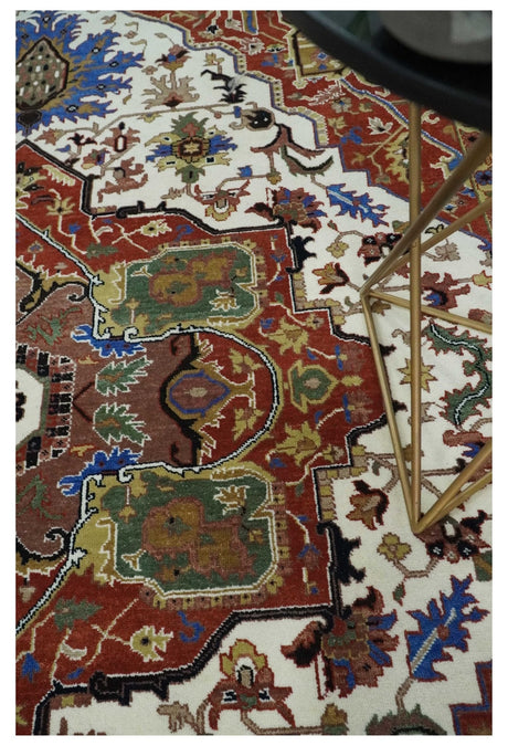 Premium Fine Knots Rust, Ivory and Olive 8x10 Hand knotted Traditional Wool Area Rug