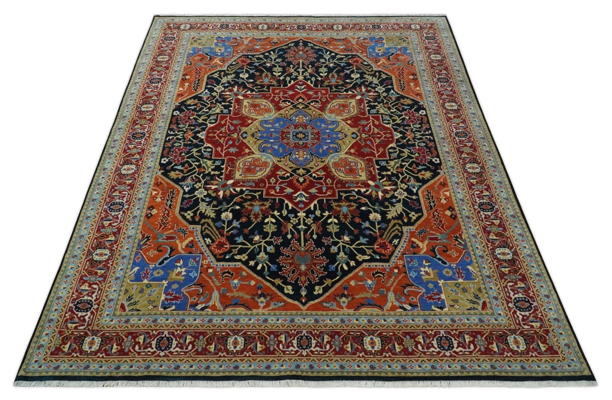 Premium Fine Olive, Brown, Black and Rust 8x10 and 9x12 Traditional Serapi wool Area Rug