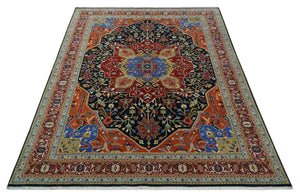 Premium Fine Olive, Brown, Black and Rust 8x10 and 9x12 Traditional Serapi wool Area Rug