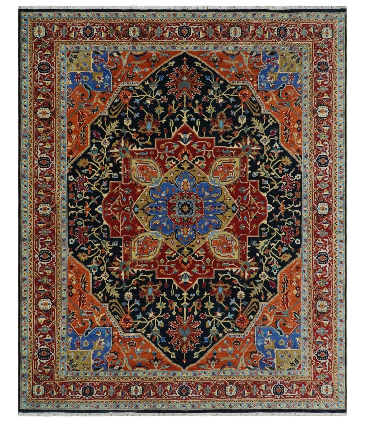 Premium Fine Olive, Brown, Black and Rust 8x10 and 9x12 Traditional Serapi wool Area Rug