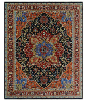 Premium Fine Olive, Brown, Black and Rust 8x10 and 9x12 Traditional Serapi wool Area Rug