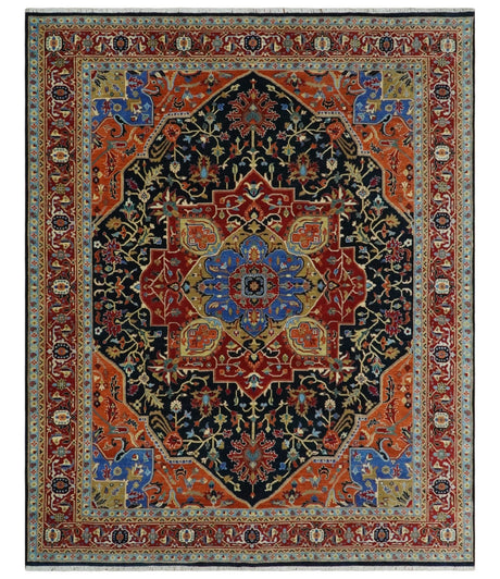 Premium Fine Olive, Brown, Black and Rust 8x10 and 9x12 Traditional Serapi wool Area Rug