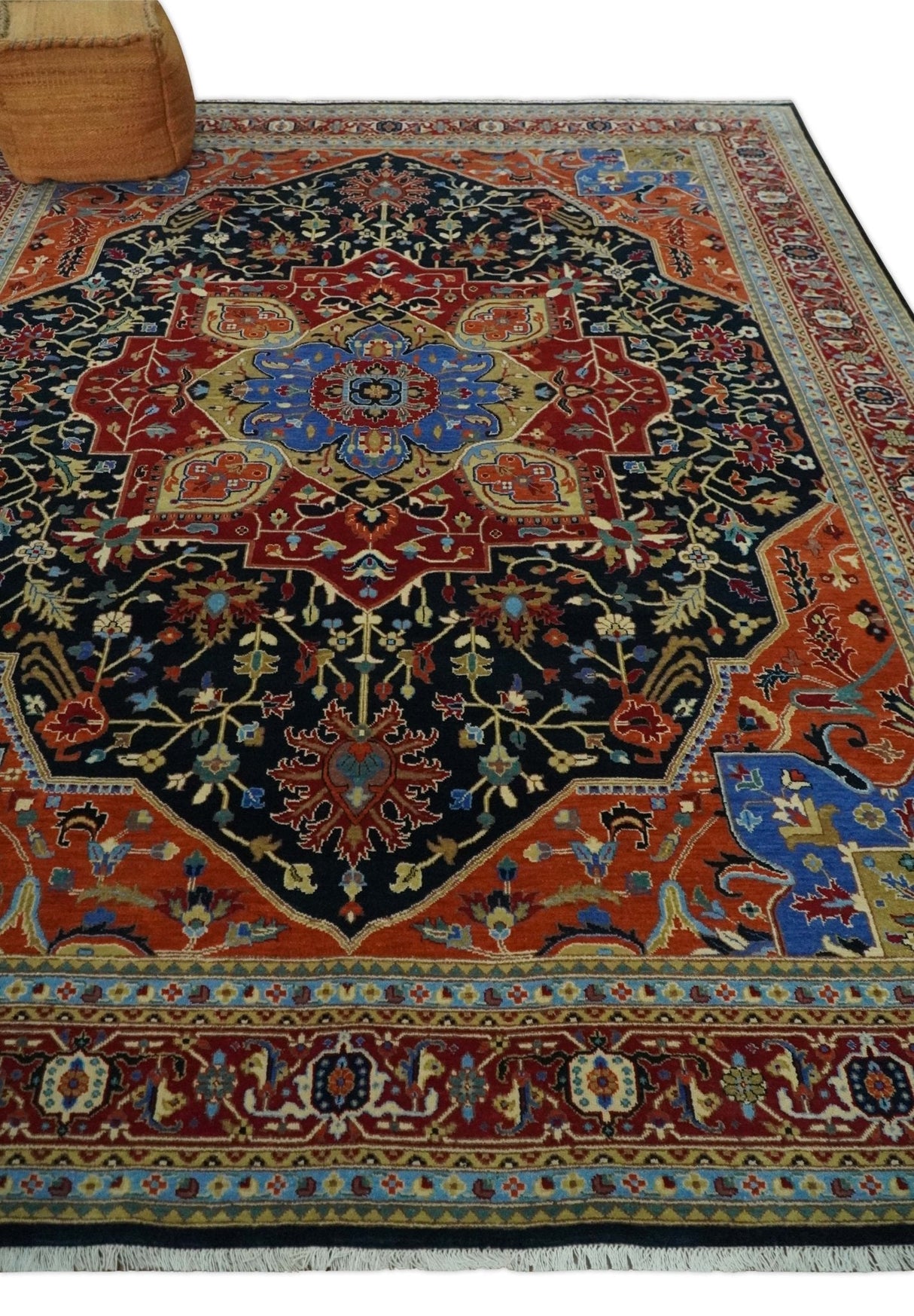 Premium Fine Olive, Brown, Black and Rust 8x10 and 9x12 Traditional Serapi wool Area Rug