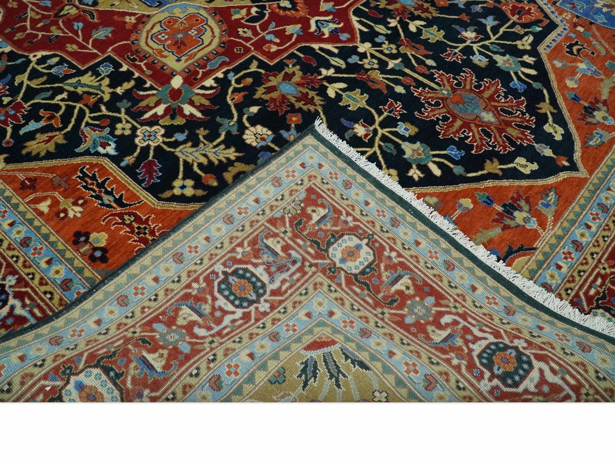 Premium Fine Olive, Brown, Black and Rust 8x10 and 9x12 Traditional Serapi wool Area Rug