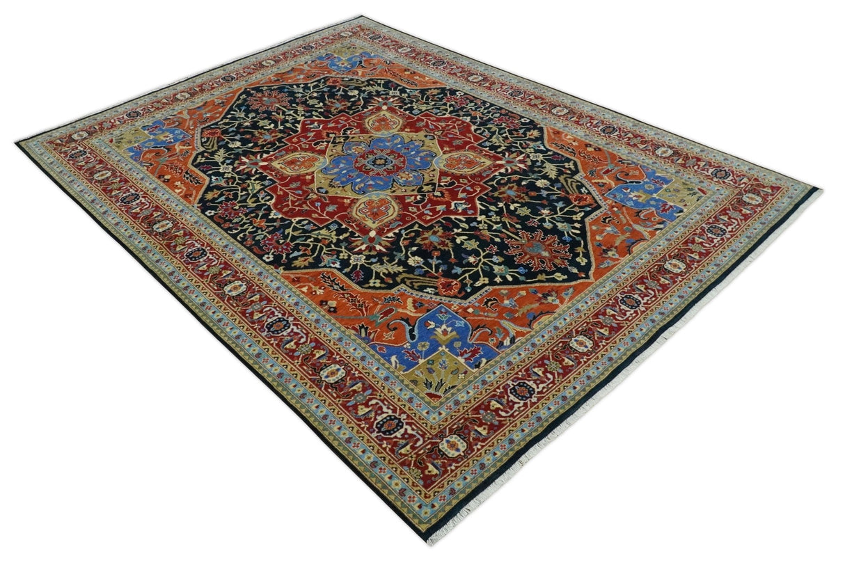 Premium Fine Olive, Brown, Black and Rust 8x10 and 9x12 Traditional Serapi wool Area Rug