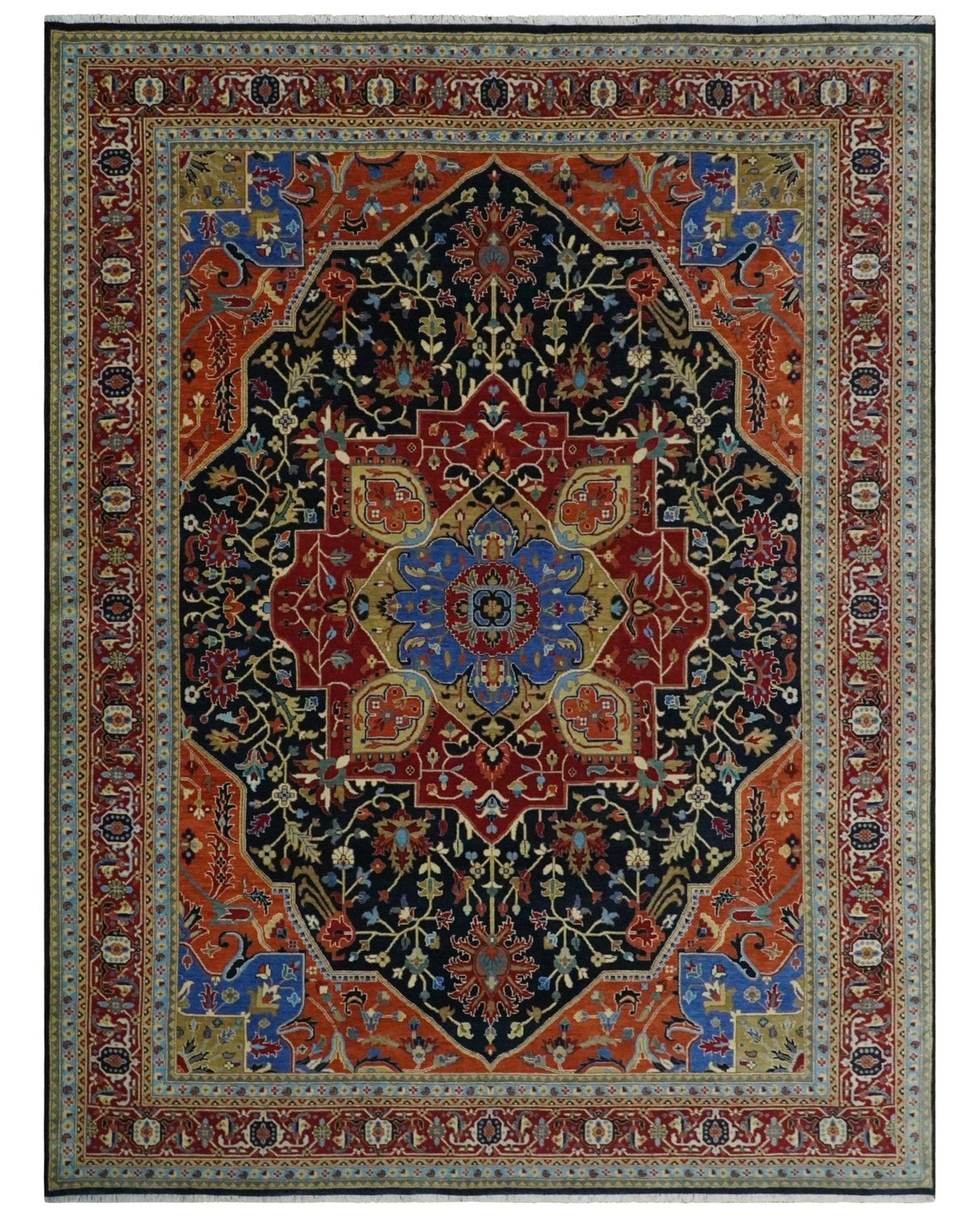 Premium Fine Olive, Brown, Black and Rust 8x10 and 9x12 Traditional Serapi wool Area Rug