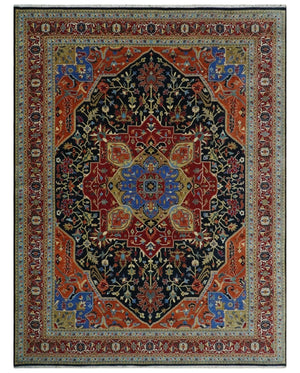 Premium Fine Olive, Brown, Black and Rust 8x10 and 9x12 Traditional Serapi wool Area Rug