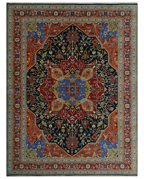 Premium Fine Olive, Brown, Black and Rust 8x10 and 9x12 Traditional Serapi wool Area Rug