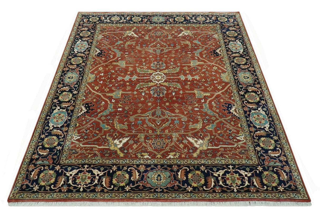 Premium Fine Rust and Blue 8x10 Hand Knotted Oriental wool area rug