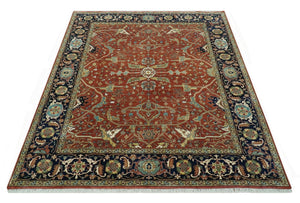 Premium Fine Rust and Blue 8x10 Hand Knotted Oriental wool area rug
