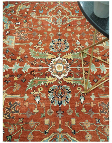 Premium Fine Rust and Blue 8x10 Hand Knotted Oriental wool area rug