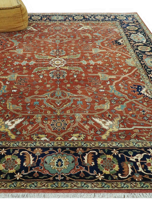Premium Fine Rust and Blue 8x10 Hand Knotted Oriental wool area rug