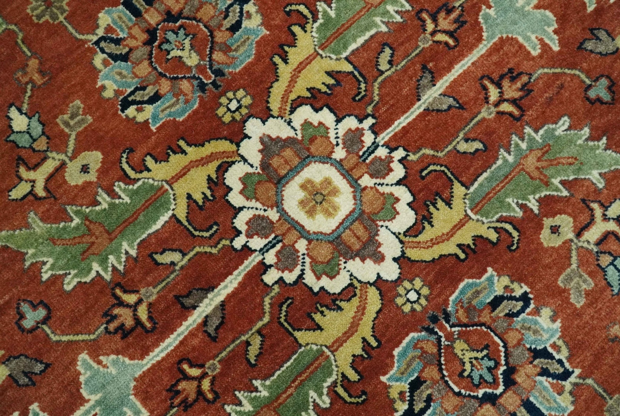 Premium Fine Rust and Blue 8x10 Hand Knotted Oriental wool area rug