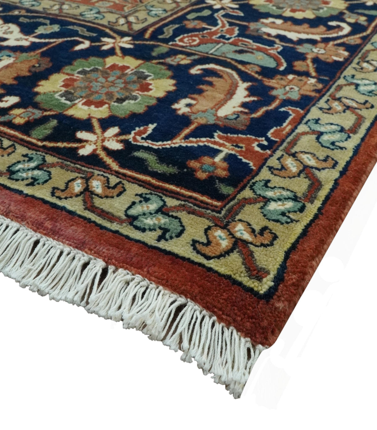 Premium Fine Rust and Blue 8x10 Hand Knotted Oriental wool area rug